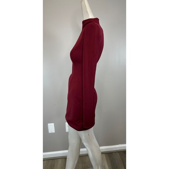 NWT Katie May Mock Neck Long Sleeve Justina Bodycon Mini Dress Bordeaux XXS $228 - Picture 6 of 9